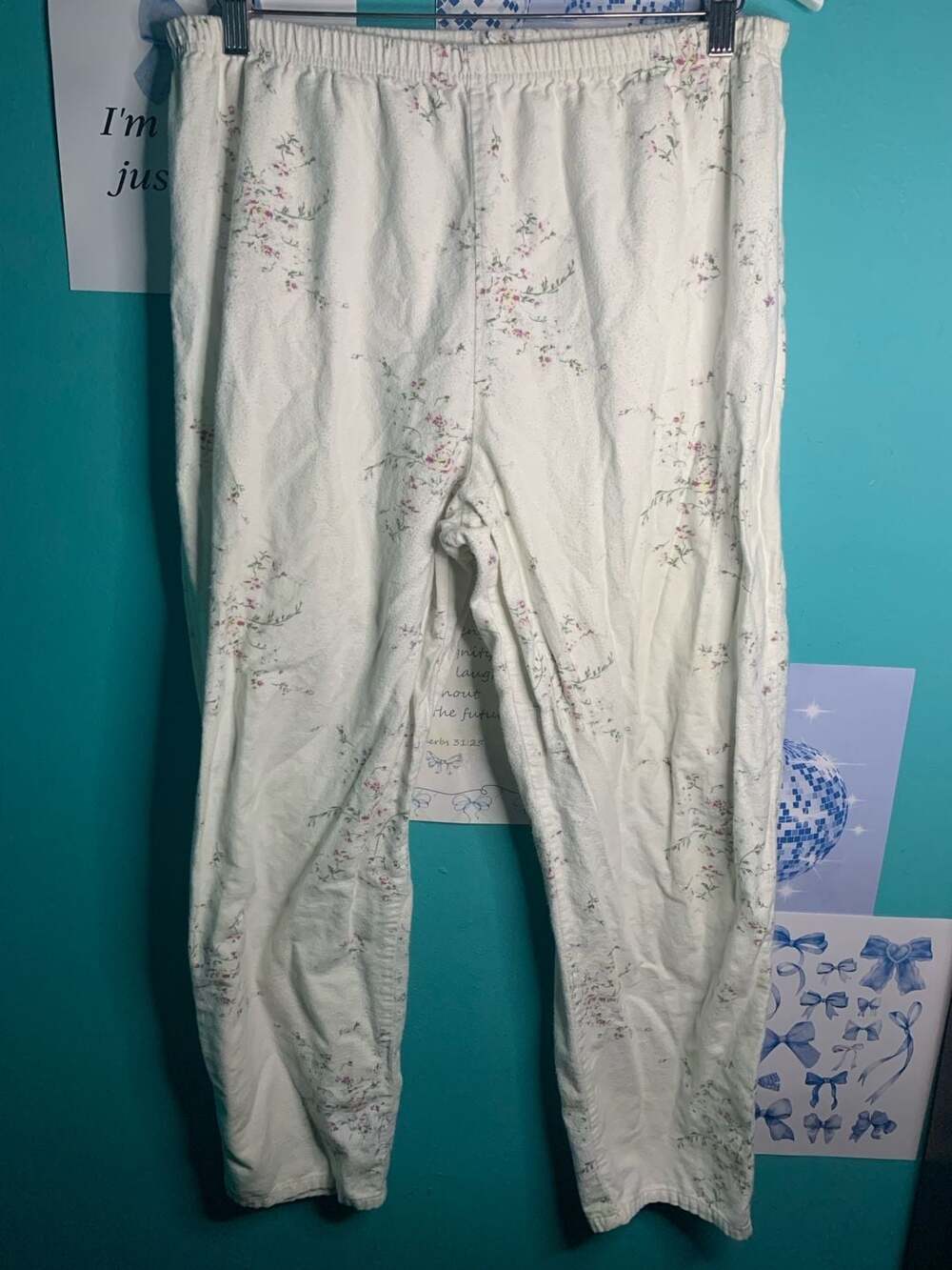Komar Pajama Pants Size Medium 12/14 White Floral Cotton Sleepwear Bottoms